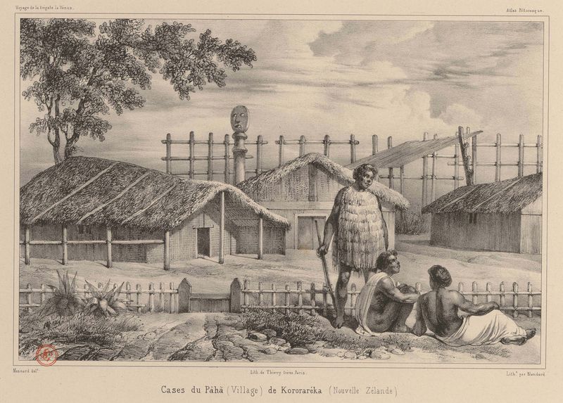 Cases du Pāhà (Village) de Kororaréka. (Nouvelle-Zélande.)